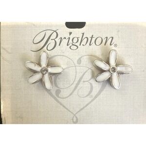 NWT Brighton Enchanting Flower Silver Post Earrings White Enamel Preppy Career